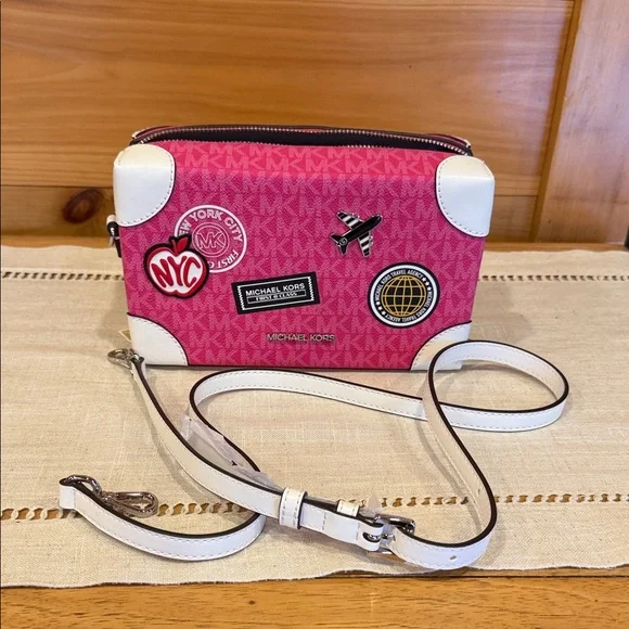 Michael Kors Pink and White Embellished Trunk Crossbody Bag Dragonfruit - Picture 6 of 6